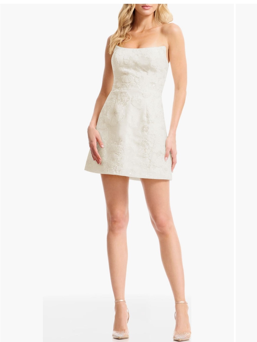 Dress the Population Strapless Ivory Floral Jacquard Mini Dress
